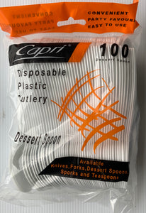 Capri Plastic Cutlery - DESSERT SPOONS 100’s