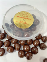 Load image into Gallery viewer, Red Hill Confectionery - Dark Chocolate Coated Raspberries 180g Tub
