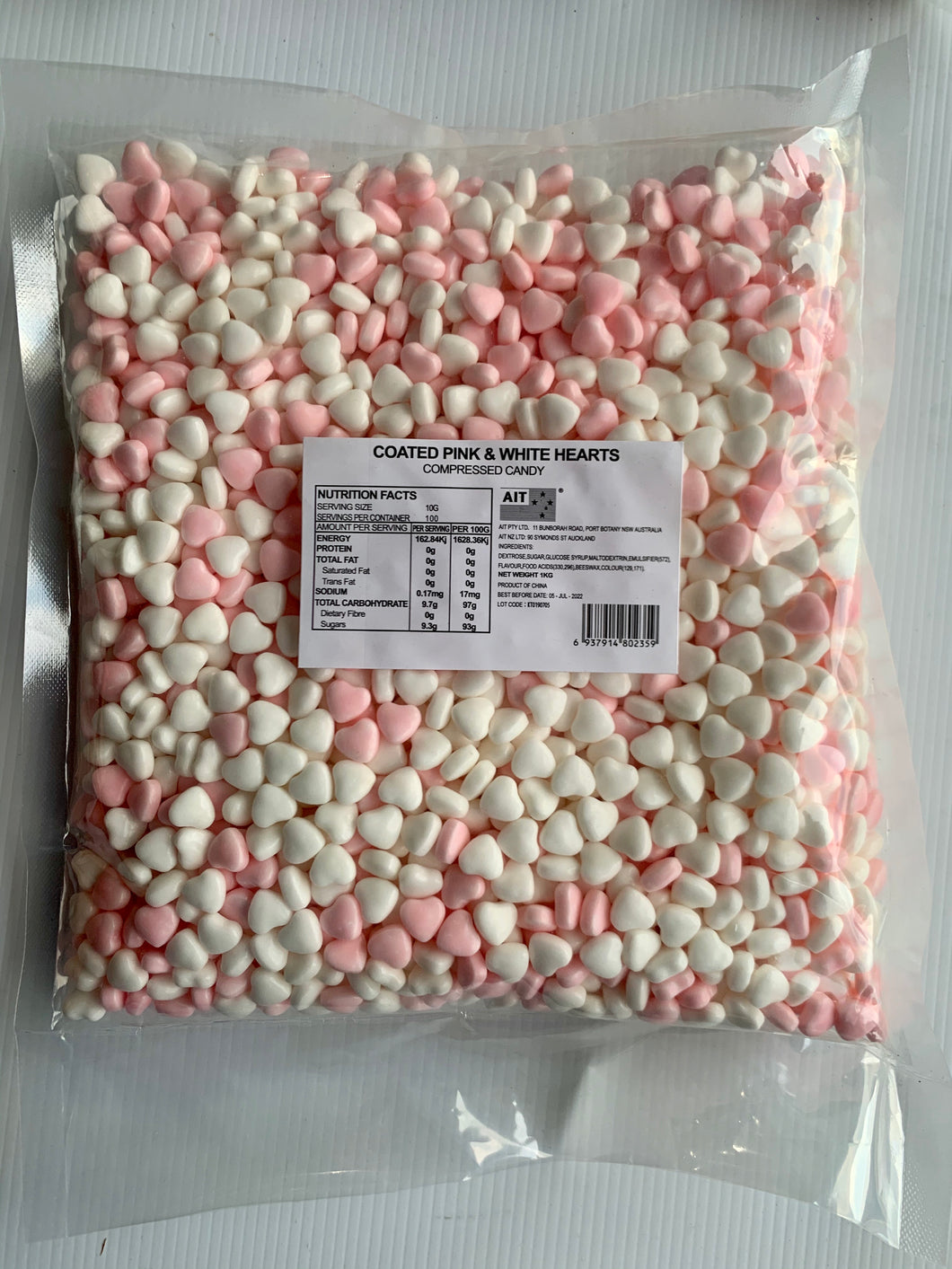 Coated Candy - PINK & WHITE HEARTS 1KG Bag