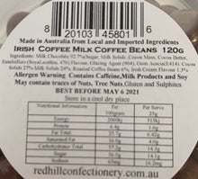 Load image into Gallery viewer, Red Hill Confectionery - Milk Chocolate Irish Cream Coffee Beans 120g Tub
