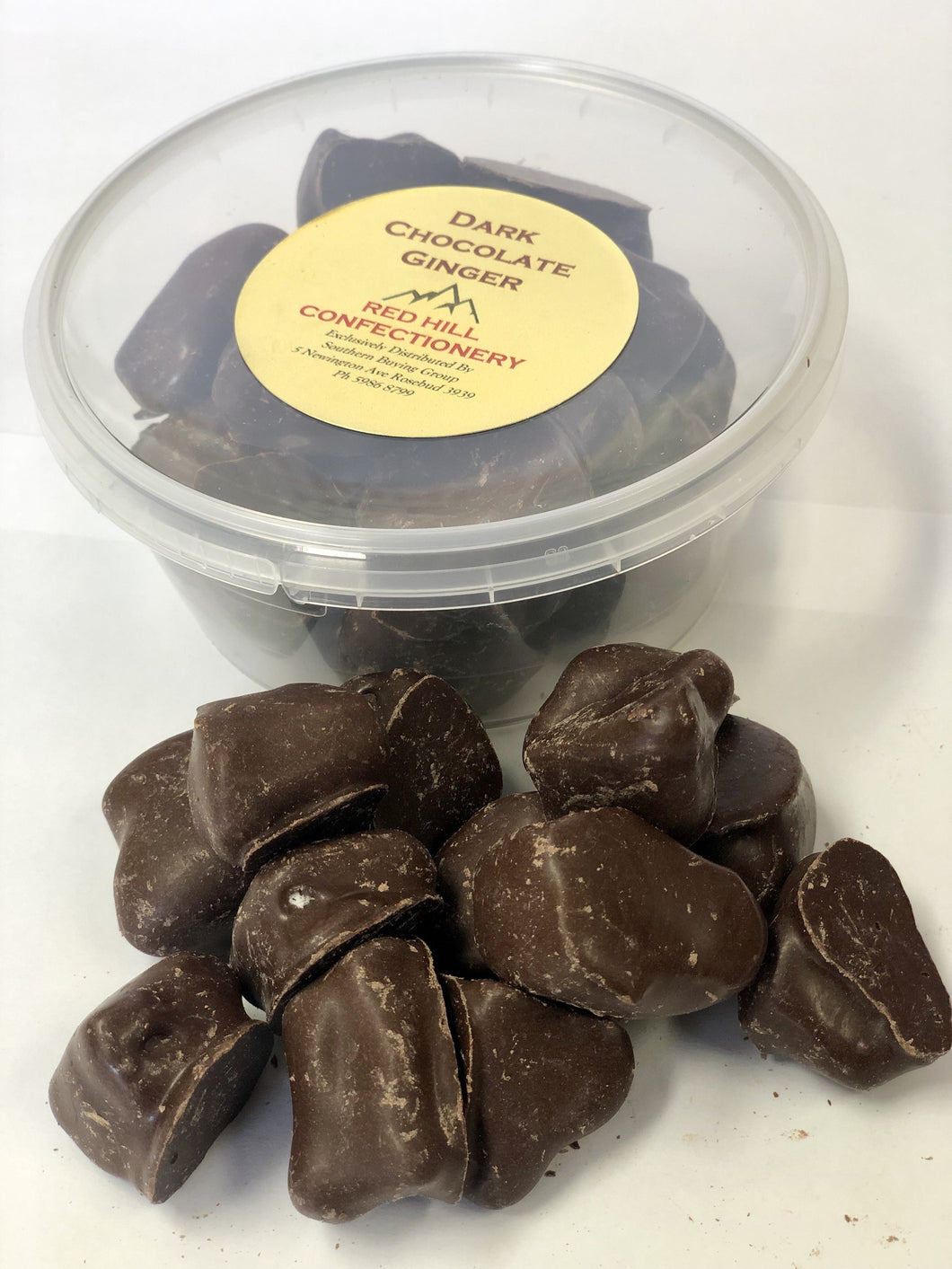 Red Hill Confectionery - Dark Chocolate Coated Ginger 200g Tub