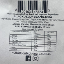 Load image into Gallery viewer, Red Hill Confectionery - Black Jelly Beans 450g Bag
