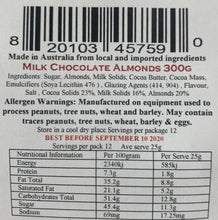 Load image into Gallery viewer, Red Hill Confectionery - Milk Chocolate Coated Almonds 300g Bag
