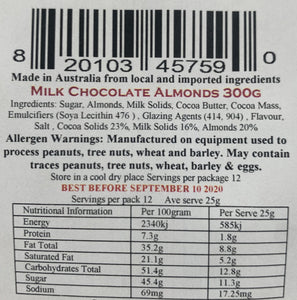Red Hill Confectionery - Milk Chocolate Coated Almonds 300g Bag