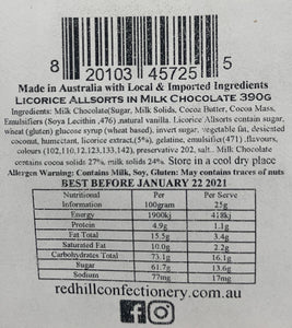 Red Hill Confectionery - Milk Chocolate Coated Licorice Allsorts 390g Bag