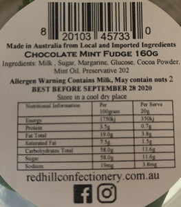Red Hill Confectionery - Chocolate Mint Fudge 160g Tub
