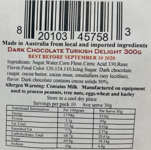 Red Hill Confectionery - Dark Chocolate Coated Rose Turkish Delight 300g Bag