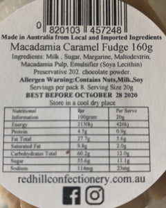 Red Hill Confectionery - Macadamia Caramel Fudge 160g Tub